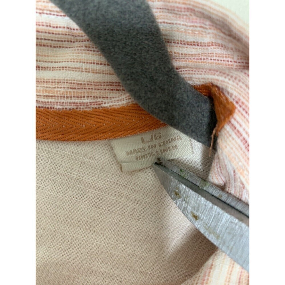 Tommy Bahama Men 100% Linen Long Sleeve Shirt Sz L Striped Tropical Pink Light - Picture 5 of 8